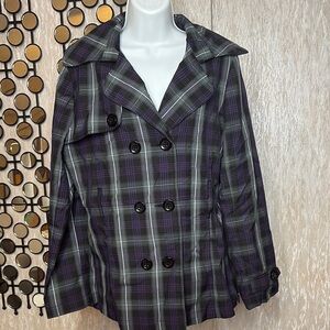 Stylish Plaid Peacoat in Purple and Gray